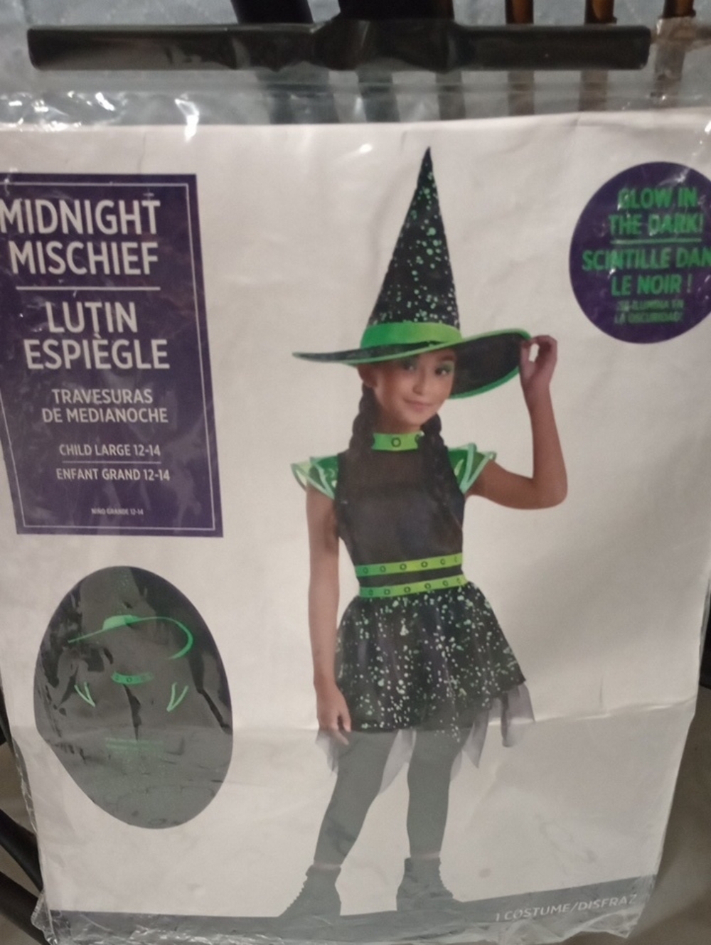 Girls Glow-in-the-Dark Witch Costume - Black & Green Size-Child Large 12-14
